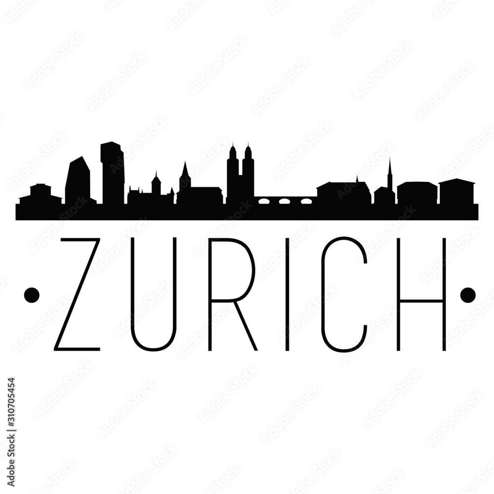 Zurich Switzerland. City Skyline. Silhouette City. Design Vector. Famous Monuments.