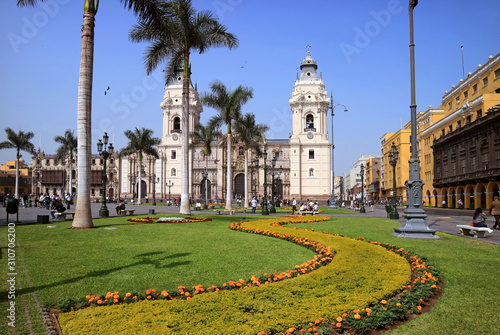 Obraz na plátně Basilica Cathedral of Lima, the Landmark on Plaza Mayor Square in Lima, Peru, So