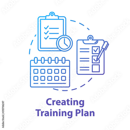 Creating training plan concept icon. Task list and deadlines. Effective planning. Time management. Scheduling idea thin line illustration. Vector isolated outline drawing