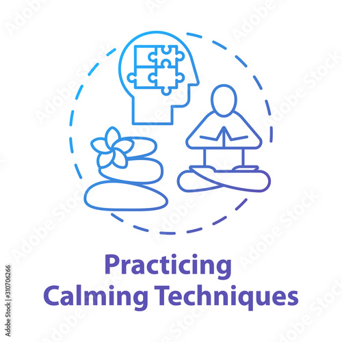 Practicing calming techniques concept icon. Relaxation and mental exercises. Meditation and yoga for reducing stress idea thin line illustration. Vector isolated outline drawing