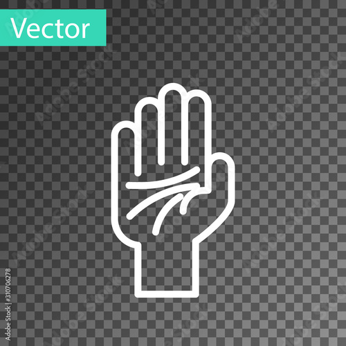 White line Palmistry of the hand icon isolated on transparent background. Vector Illustration