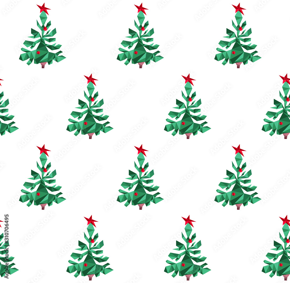 Seamless pattern happy New year card with polygonal triangular bangs isolated on white background. Festive design for holiday card, invitation, calendar poster, packing paper. Vector file.
