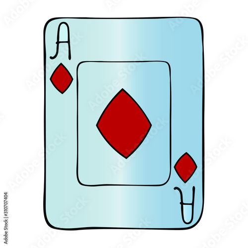 Color illustration card playing ace tambourine. Face. Divination. Show magic tricks. Play the fool and poker. Gambling