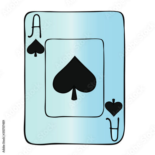 Color illustration of a card playing ace of spades. Face. Divination. Show magic tricks. Play the fool and poker. Gambling