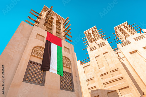 Traditional historical quarter with ancient Arabic architecture in Dubai