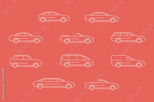 Car Icons set - Vector outline symbols of transportation for the site or interface