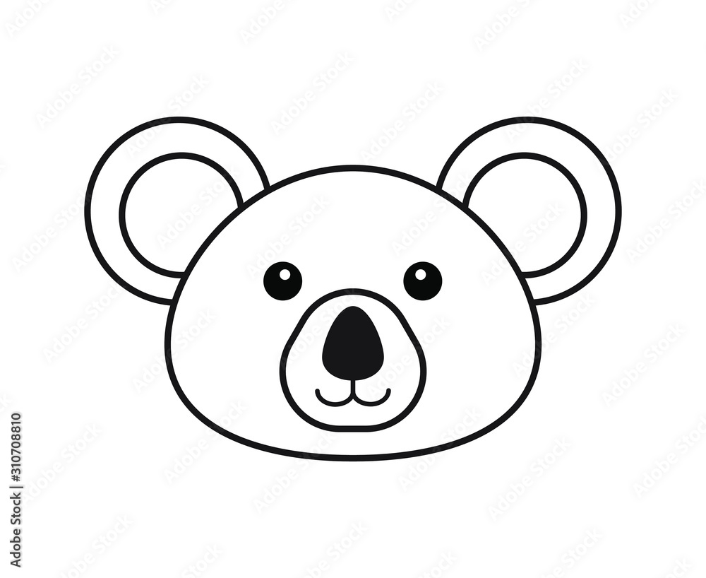 Obraz premium Vector flat black outline koala face isolated on white background