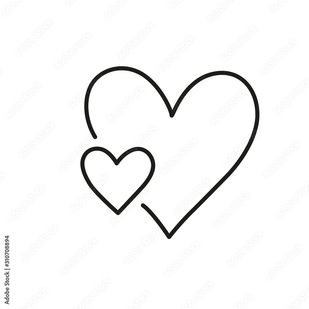 Hand drawn black hearts isolated on white background. Vector illustration. Scribble heart. Love concept for Valentine's Day