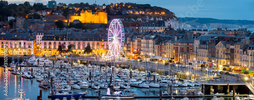 Europe, France, Normandy, Dieppe skyline pano dusk photo