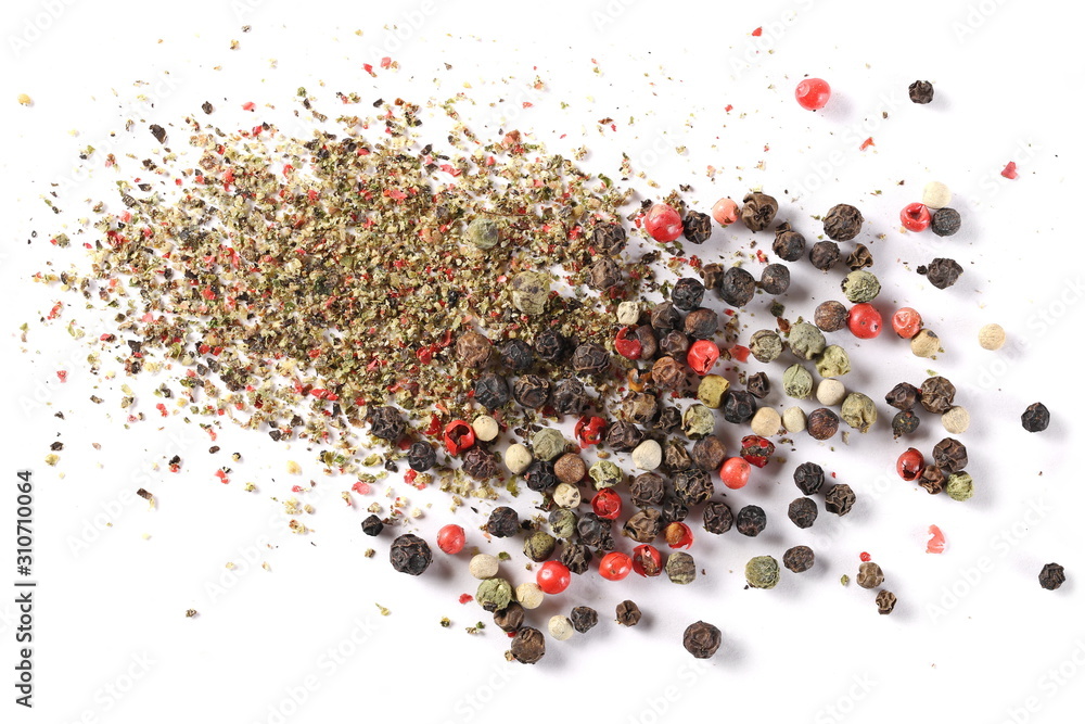 Fototapeta Colorful pepper ground isolated on white background, top view