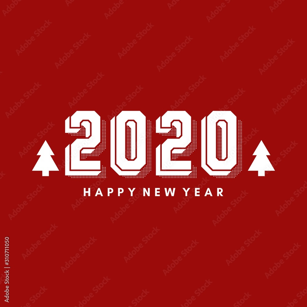 Happy New Year 2020 logo text design. with Christmas trees icon. Happy New Year 2020 logo text design. with Christmas trees icon.
