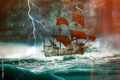 The flying Dutchman drives through the stormy night
