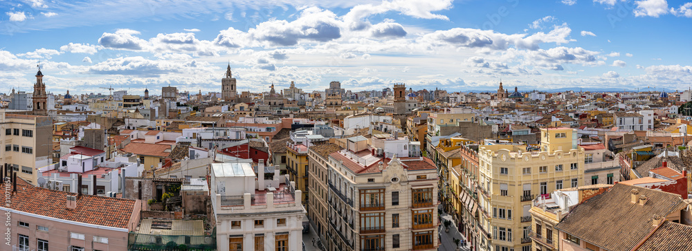 Panoramic view of Valencia from the roof of the Porta de Sarrans, Valencia, Spain