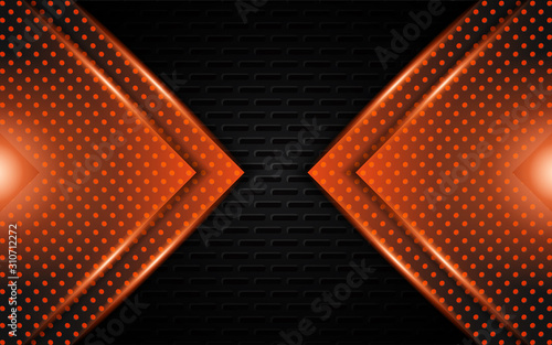 Abstract metallic orange frame layout design tech innovation concept geometric on dark background. Can use for wallpaper  poster  brochure  cover  banner  advertising  corporate
