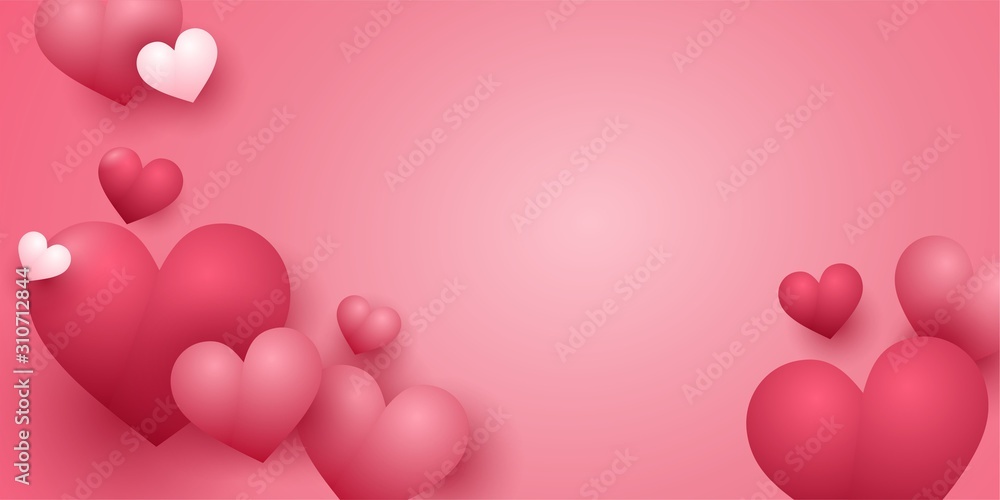 Background for Valentine's Day with pink hearts on pink background. Can be used to design websites for Valentine's Day, banners, postcards. 3 d heart.