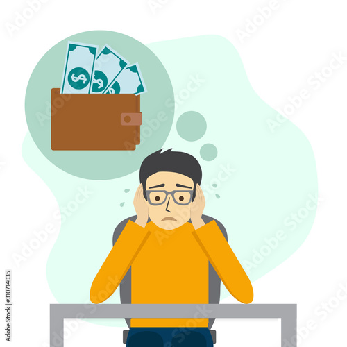 money problem,financial problems, economic crisis, office worker with a headache, vector illustration