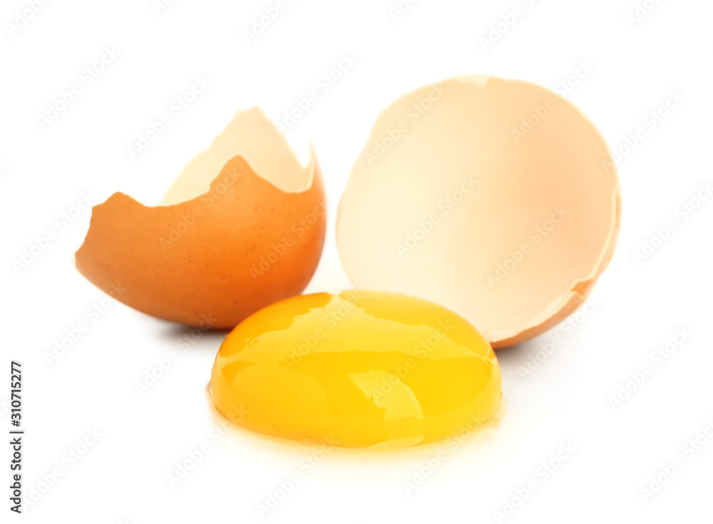 Broken fresh egg on white background Broken fresh egg on white background