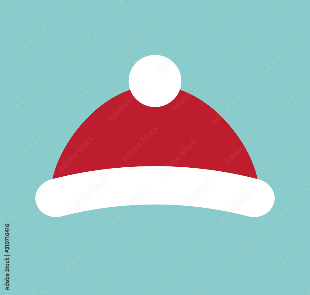 Vector flat cartoon red winter hat isolated on blue background Vector flat cartoon red winter hat isolated on blue background