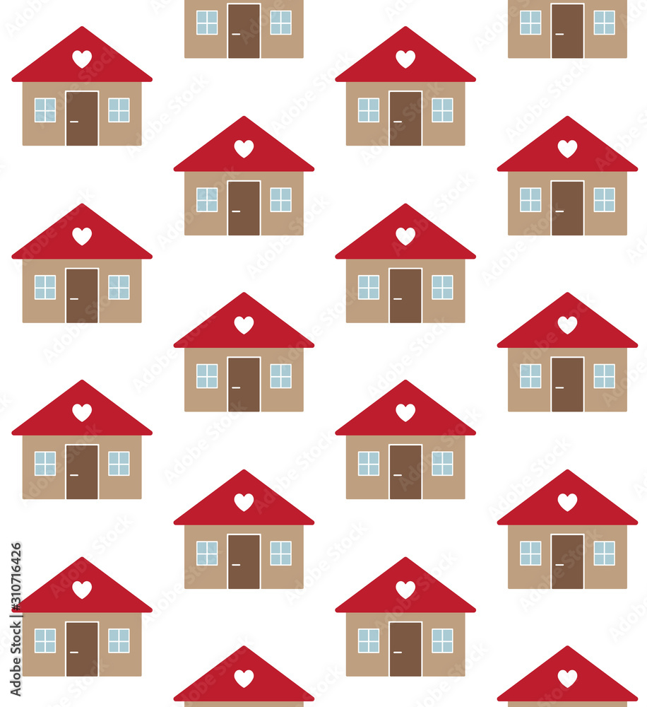 Vector seamless pattern of flat cartoon country house isolated on white background Vector seamless pattern of flat cartoon country house isolated on white background