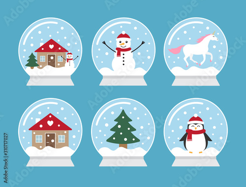 Vector set bundle of different snowballs isolated on blue background