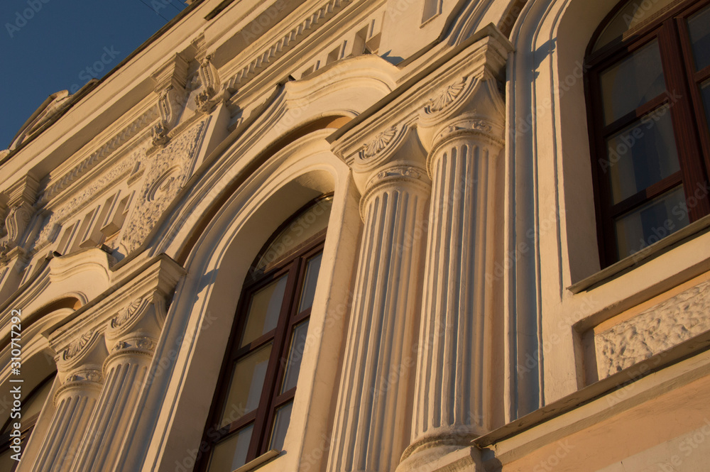 A work of architecture in the rays of the sunset. A work of architecture in the rays of the sunset.