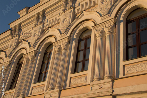 A work of architecture in the rays of the sunset.