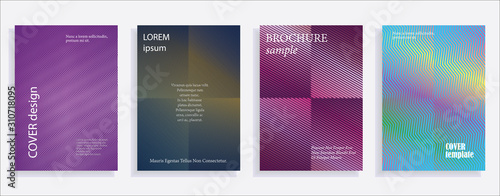 Minimalistic cover design templates. Set of layouts for covers of books, albums, notebooks, reports, magazines. Line halftone gradient effect, flat modern abstract design. Geometric mock-up texture