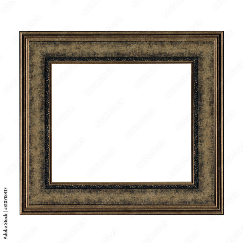 Wooden golden painted frame for paintings with patina. Isolated on white Wooden golden painted frame for paintings with patina. Isolated on white