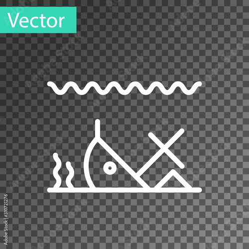 White line Sunken ship at the bottom of the sea icon isolated on transparent background. Vector Illustration