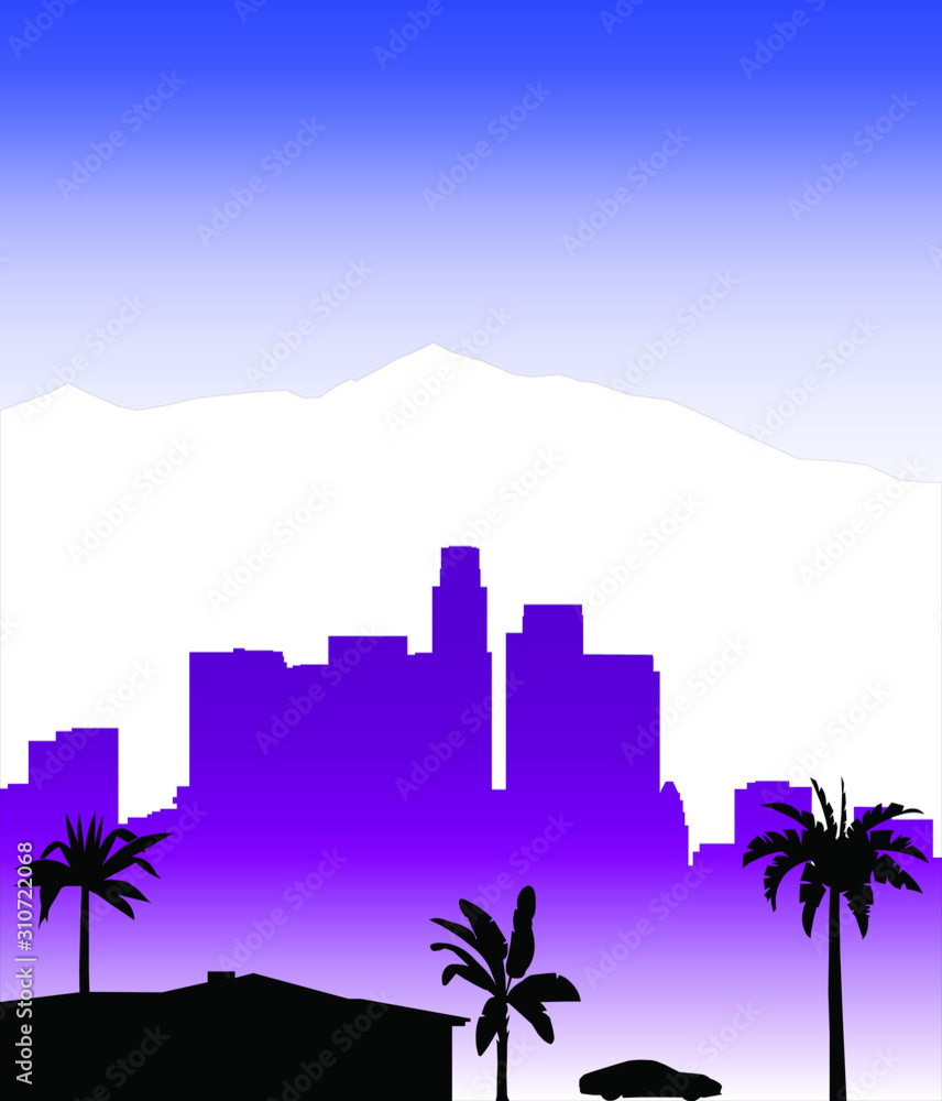 abstract background, Los Angeles with palm trees and blue sky