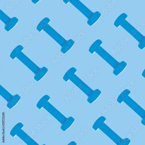 Blue dumbbell pattern on classic blue background with copy space.