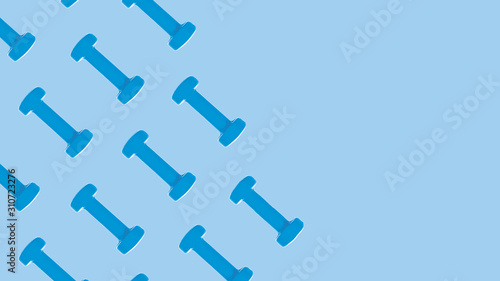 Blue dumbbell pattern on classic blue background with copy space.