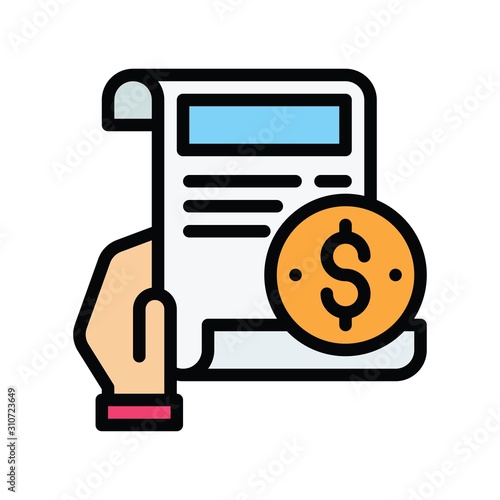 bill or pay slip in hand and dollar vector with editable stroke