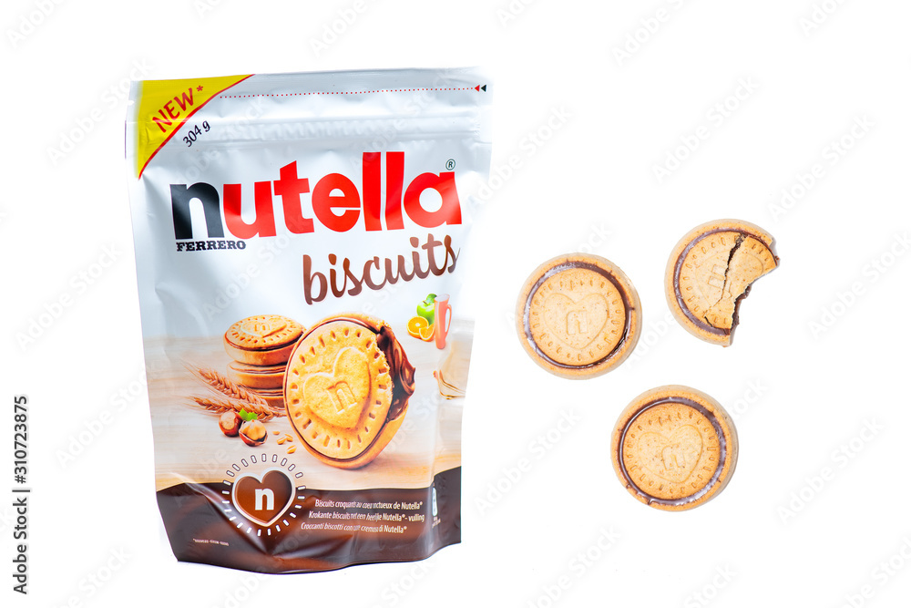 Nutella biscuits brand Ferrero Italia on a white background Stock Photo |  Adobe Stock