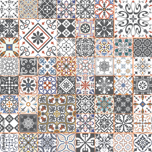 Big set of tiles in portuguese, spanish, italian style. For wallpaper, backgrounds, decoration for your design, ceramic, page fill and more.