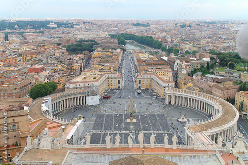 Areal view of Rome Italy, beautiful old city full of historical amazing buildings, cathedrals and bridges. Shot from the roof of St. Peter's Basilica in the Vatican City © Igor Shaposhnikov