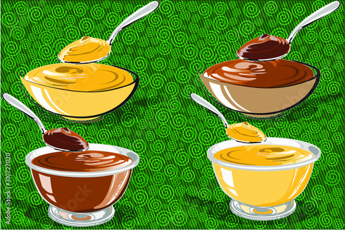 pudding glass plate from various fruits