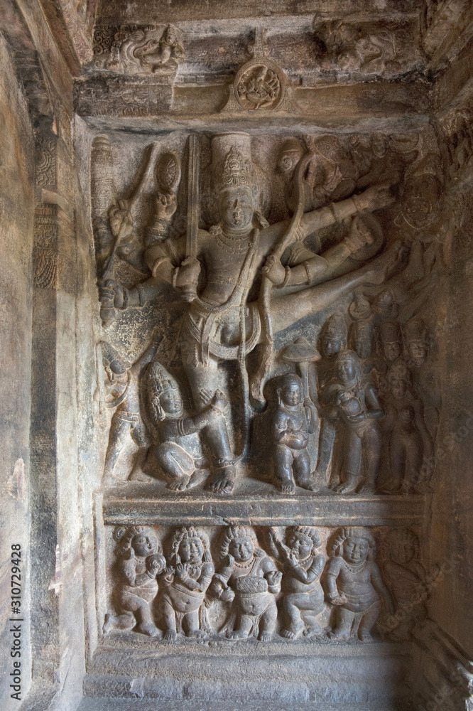 Cave 2 : Lord Vishnu as Trivikarma. Badami Caves, Bijapur district, Karnataka, India