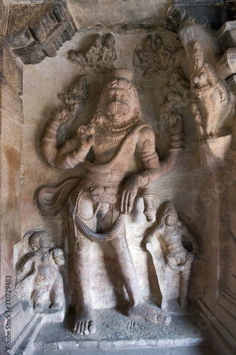 Cave 3   Lord Vishnu as Narasimha. Badami Caves  Bijapur district  Karnataka  India
