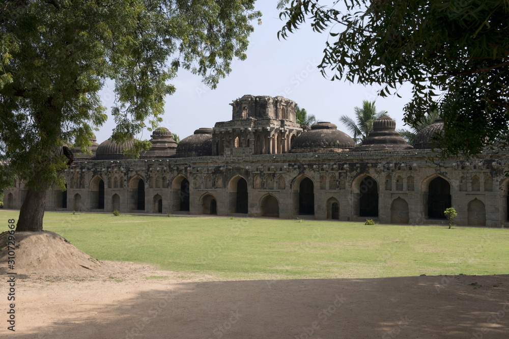 Elephant Stables. Eleven domed chambers for the royal elephants. Hampi Monuments, Karnataka , India