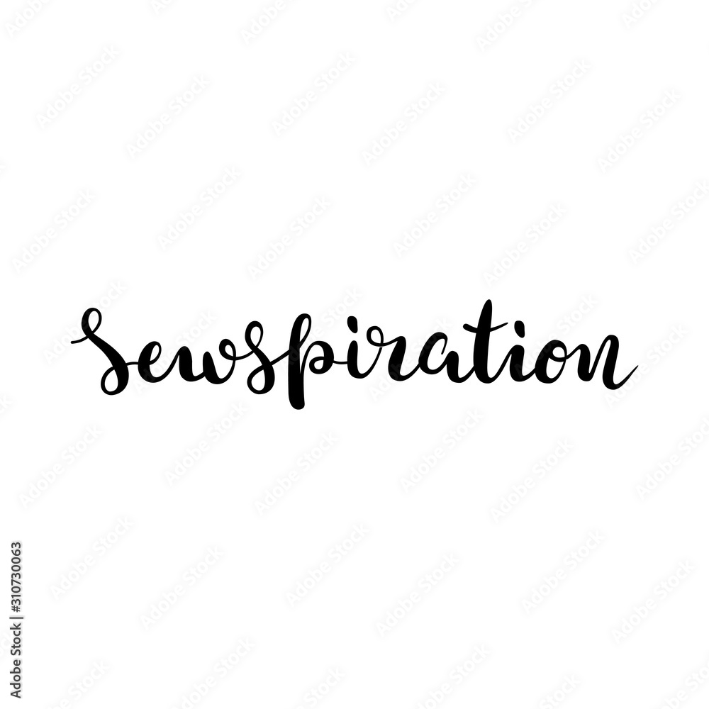Sewspiration writing, isolated vector lettering logo, brush pen calligraphy, inspirational saying for sewing or craft studio, online course, master class. Handwritten typography, good as t-shirt print