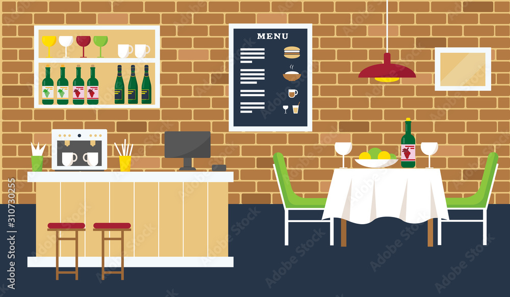 Cafe or restaurant interior design illustration. Stock Vector | Adobe Stock