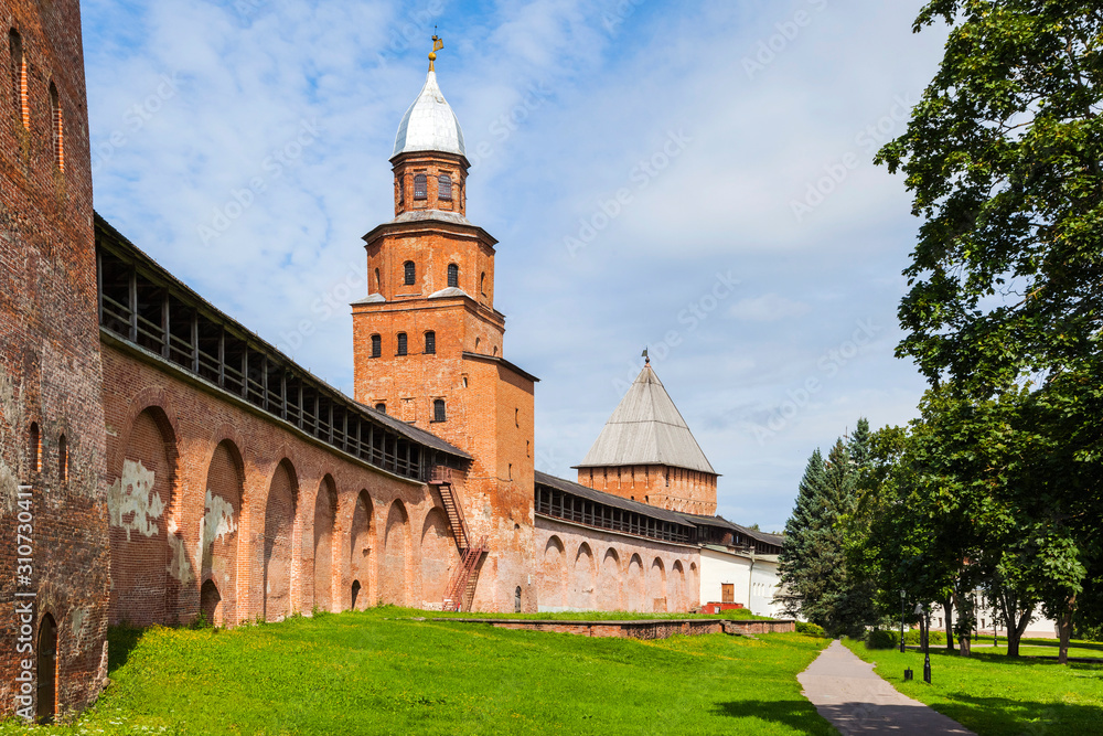 Old towers of Novgorod Kremlin, Russia