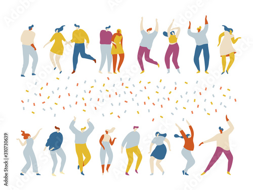 Dancing people flat vector set. Young people having fun. Party. Celebration.