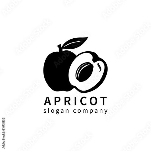 Logo with decoral apricot or plum. Design concept, logotype element for template. Vector illustration isolated on white background.