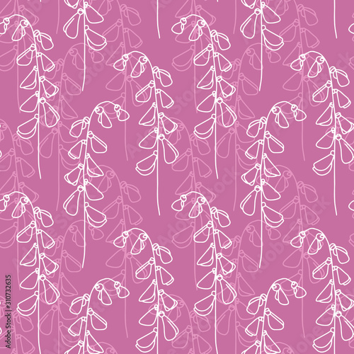 Floral hand drawn seamless pattern. Line elements on pink background. Good for fabric  textile  wrapping paper  wallpaper  kitchen design  packaging  paper  print  etc. 