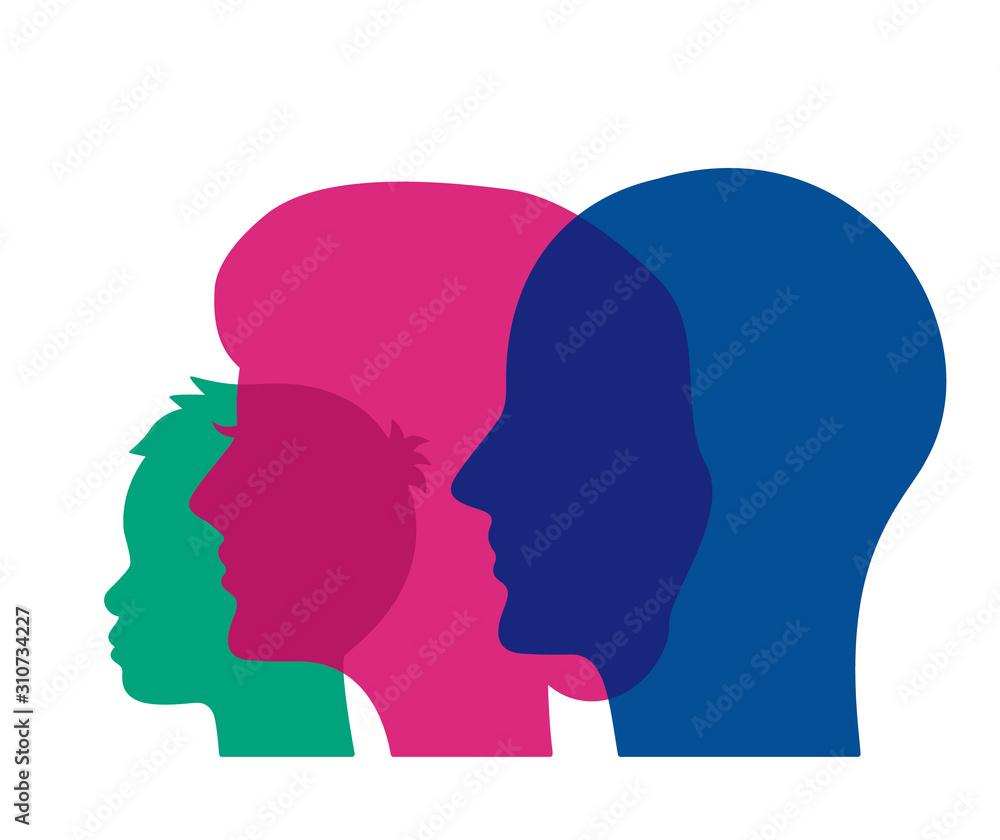 three heads of a human child, mom, father. psychology of family relations.