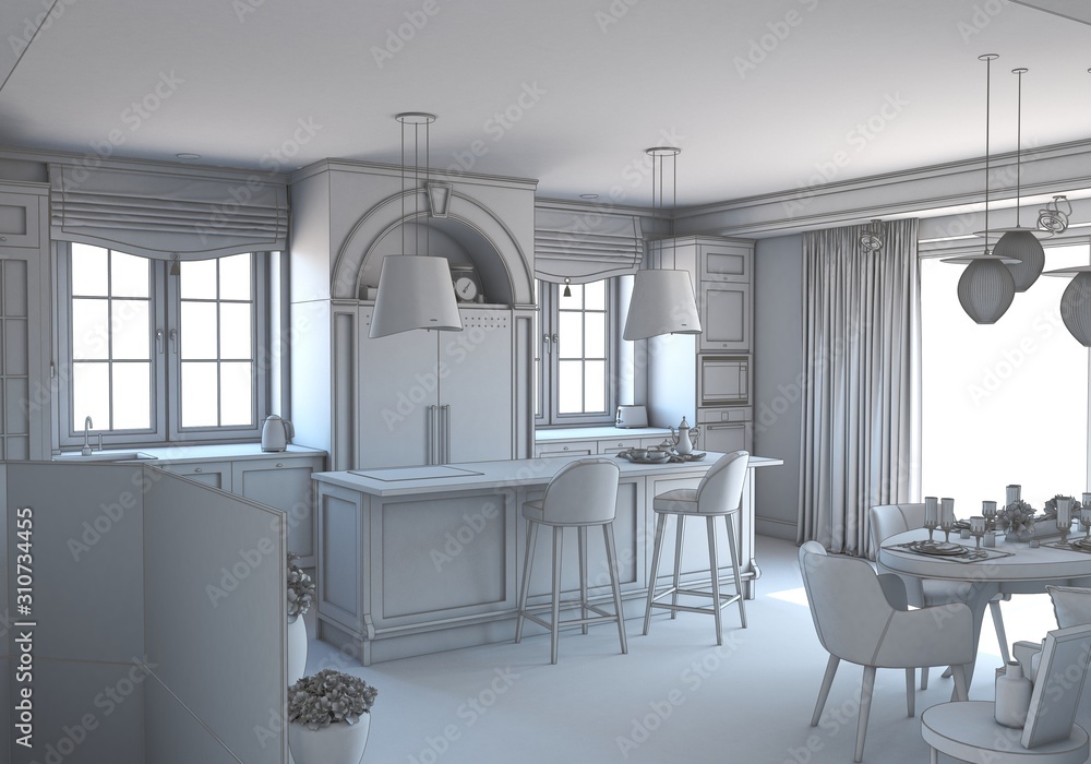 residential interior visualization, 3D illustration residential interior visualization, 3D illustration