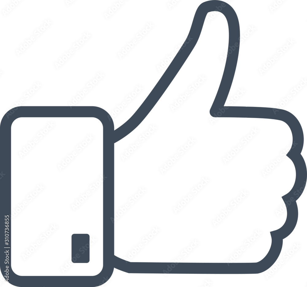 Like icon with thumb up for social media or application. Vector illustration that means OK or accept. Conceptual button for customer vote. Outline style approval hand logo Like icon with thumb up for social media or application. Vector illustration that means OK or accept. Conceptual button for customer vote. Outline style approval hand logo