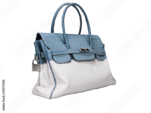 3D rendering blue old bag for grandmother on white background no shadow